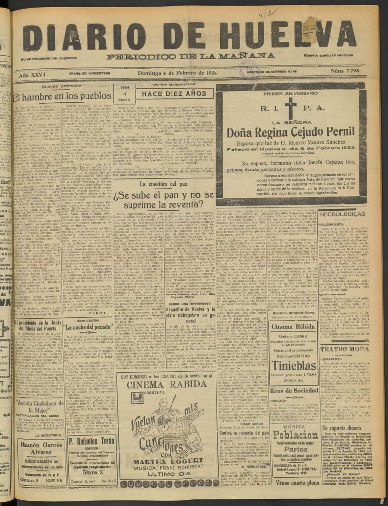 Miniatura de Diario de Huelva : periódico independiente del 4 de febrero de 1934
