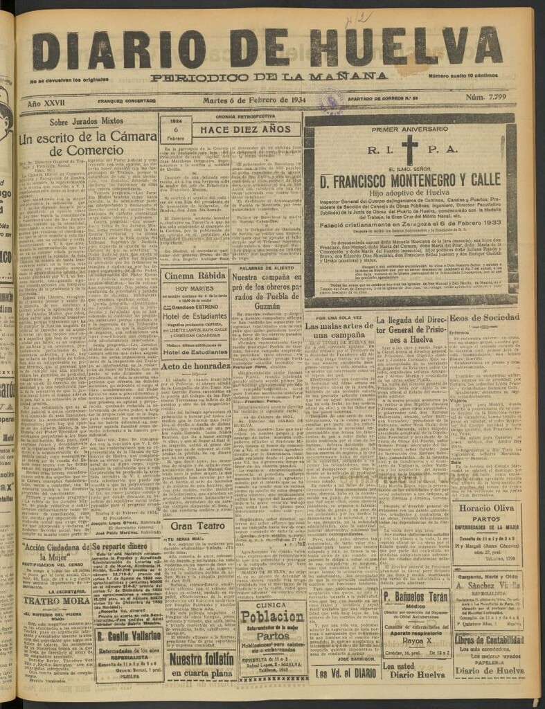 Miniatura de Diario de Huelva : periódico independiente del 6 de febrero de 1934