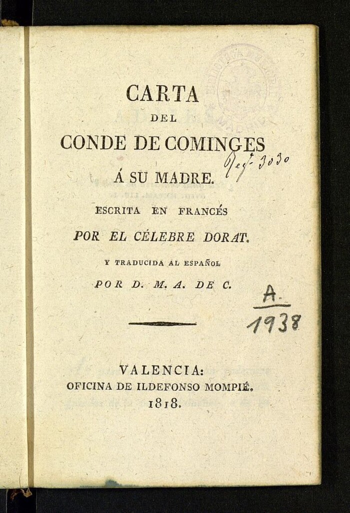 Miniatura de Carta del Conde de Cominges á su madre