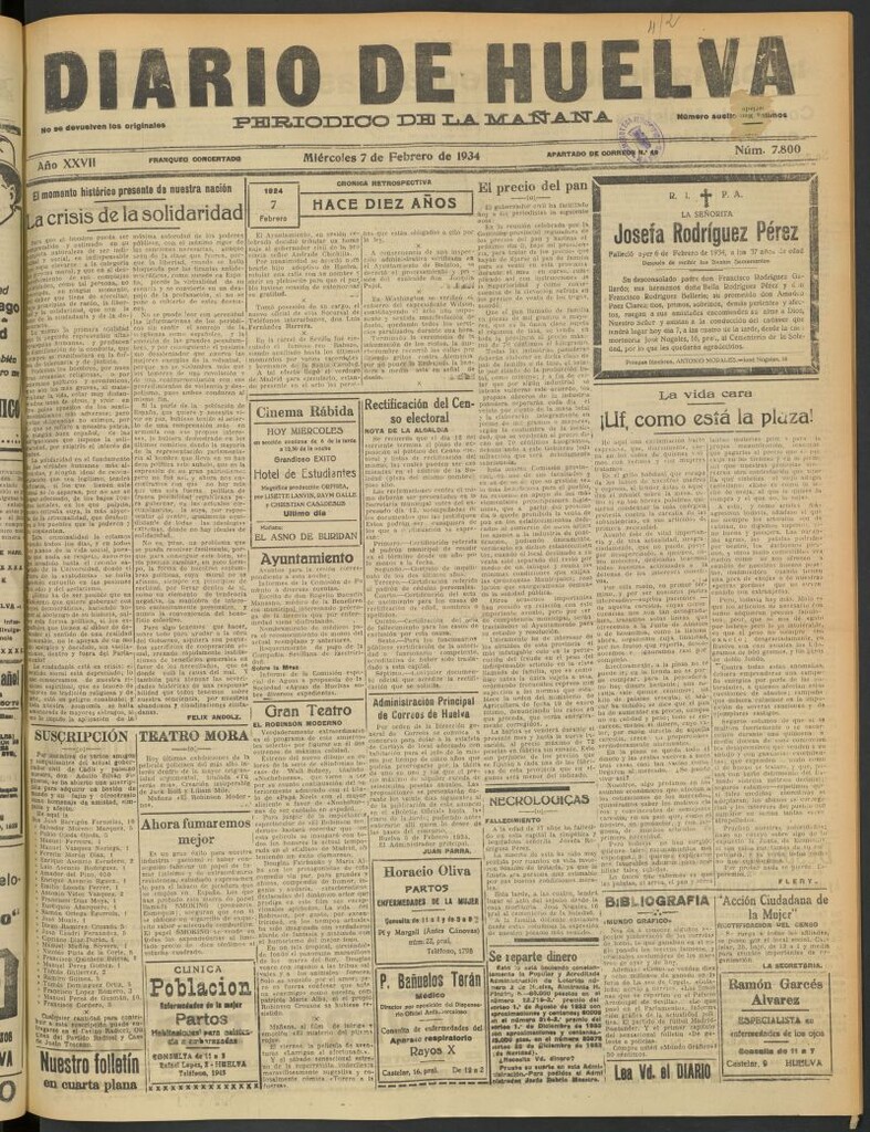Miniatura de Diario de Huelva : periódico independiente del 7 de febrero de 1934