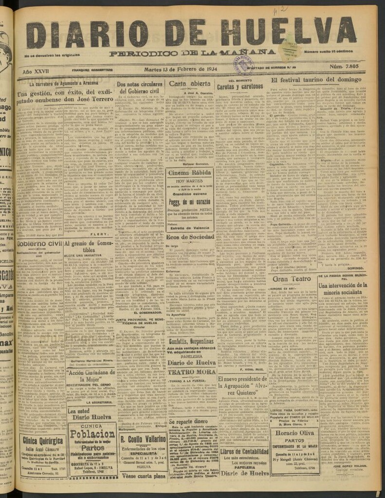 Miniatura de Diario de Huelva : periódico independiente del 13 de febrero de 1934