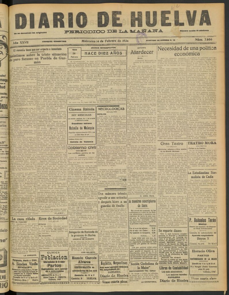 Miniatura de Diario de Huelva : periódico independiente del 14 de febrero de 1934