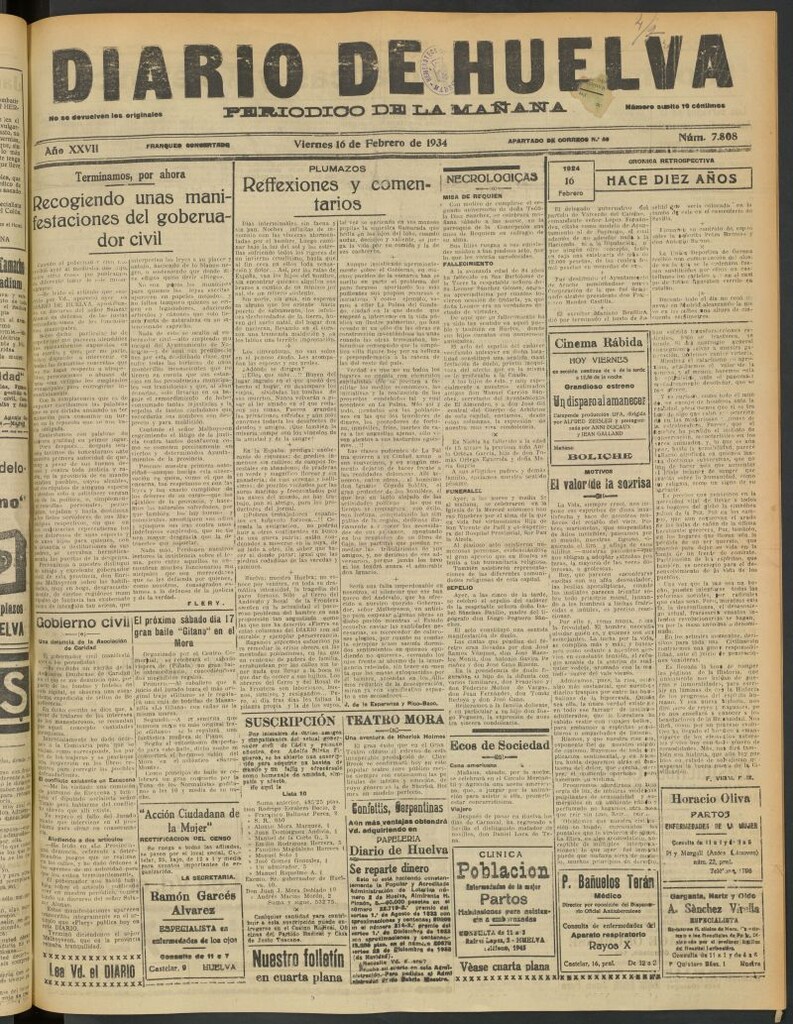 Miniatura de Diario de Huelva : periódico independiente del 16 de febrero de 1934