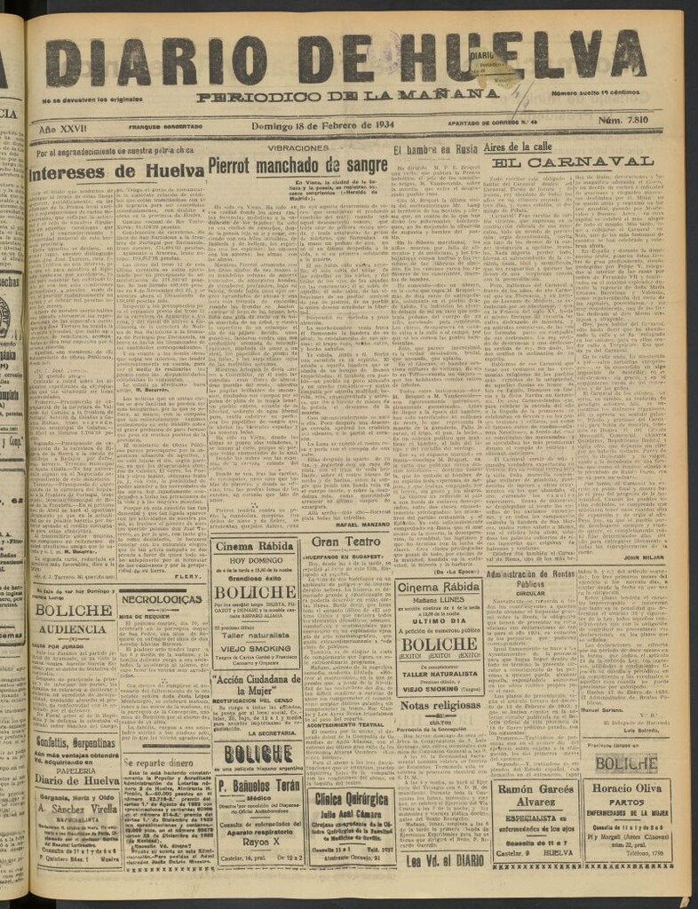 Miniatura de Diario de Huelva : periódico independiente del 18 de febrero de 1934