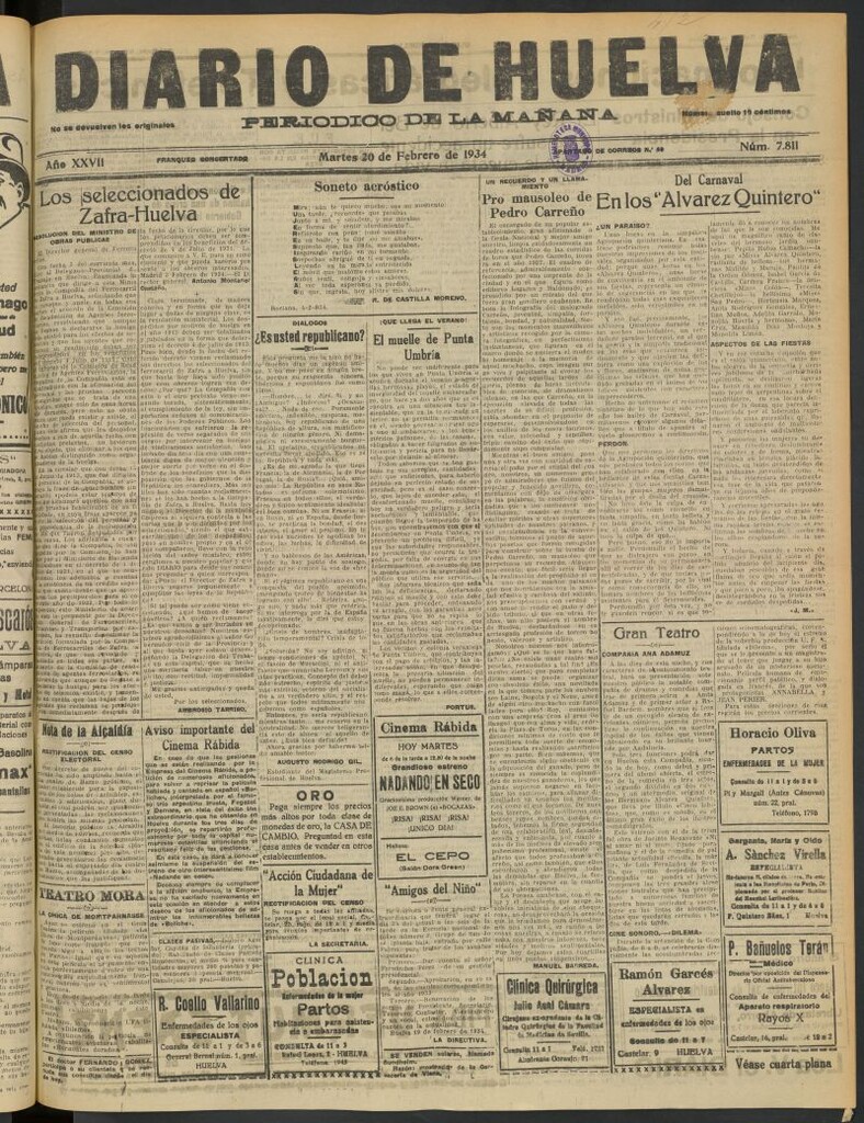 Miniatura de Diario de Huelva : periódico independiente del 20 de febrero de 1934