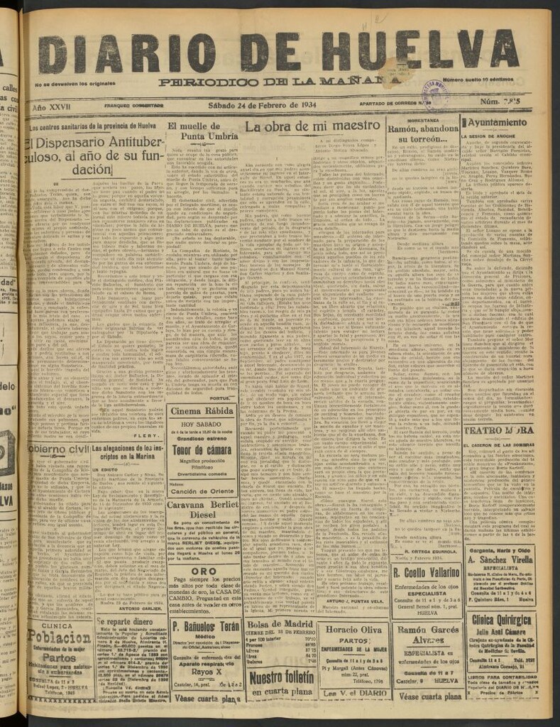 Miniatura de Diario de Huelva : periódico independiente del 24 de febrero de 1934