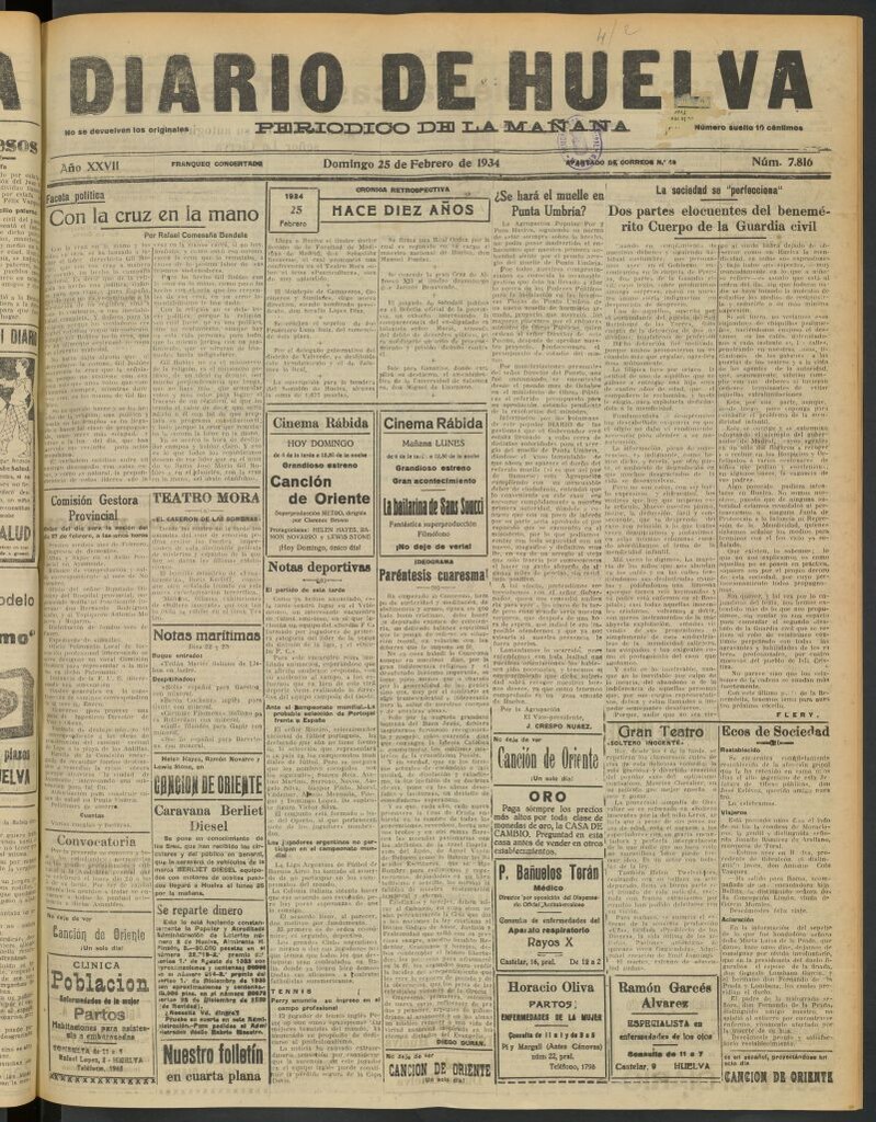 Miniatura de Diario de Huelva : periódico independiente del 25 de febrero de 1934
