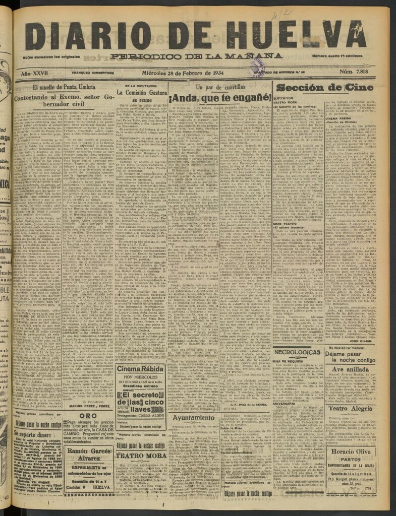 Miniatura de Diario de Huelva : periódico independiente del 28 de febrero de 1934