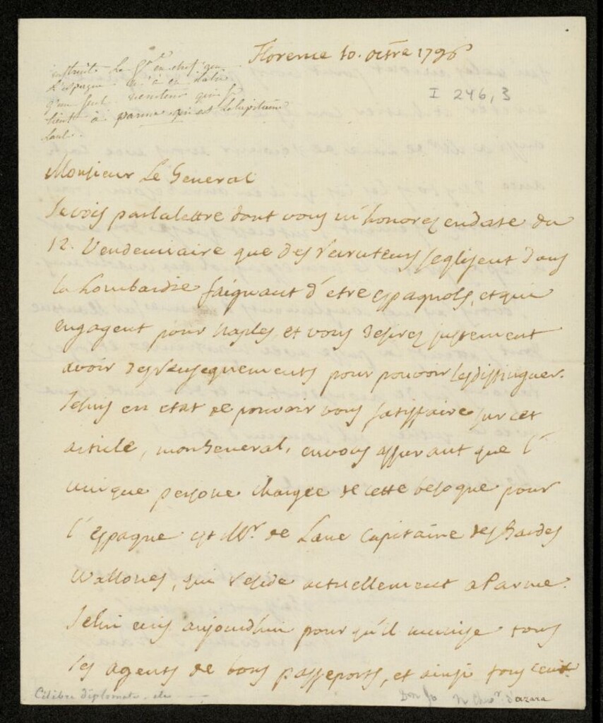 Miniatura de Carta del ilustrado aragonés José Nicolás de Azara, embajador de España en Roma, a Napoleón Bonaparte