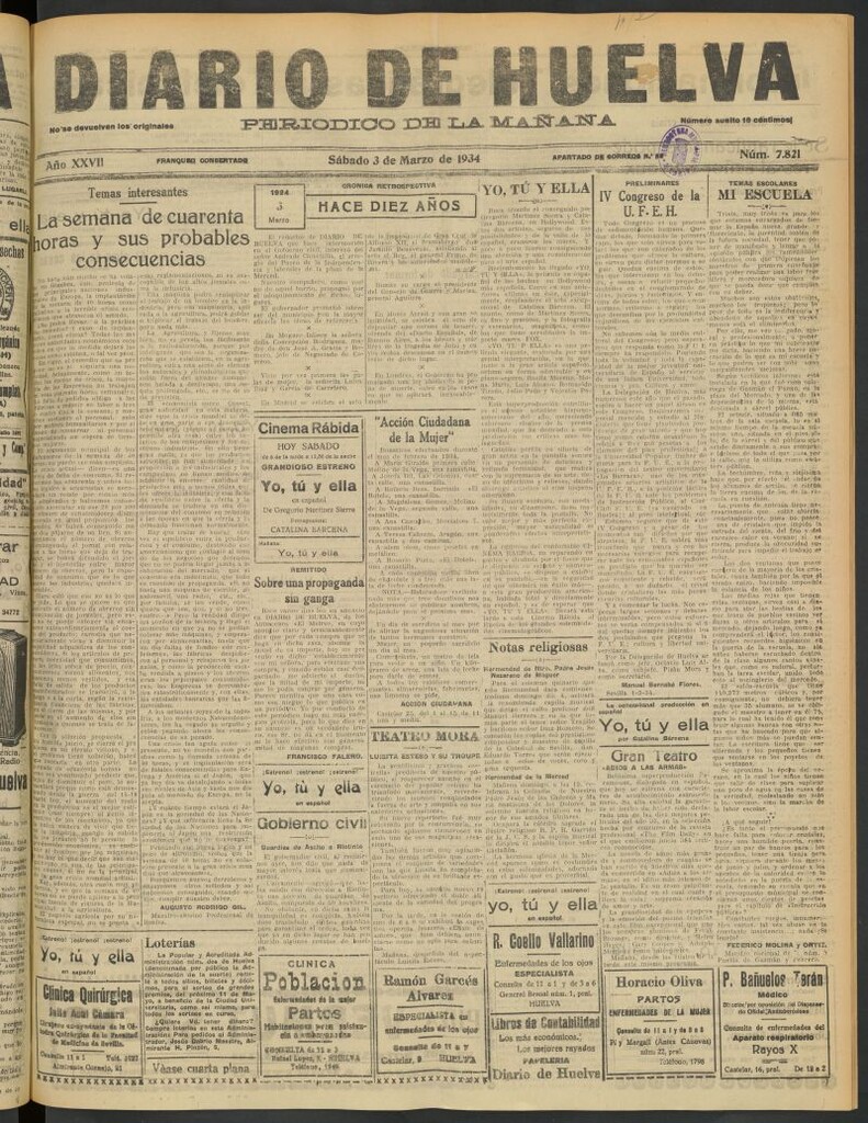 Miniatura de Diario de Huelva : periódico independiente del 3 de marzo de 1934