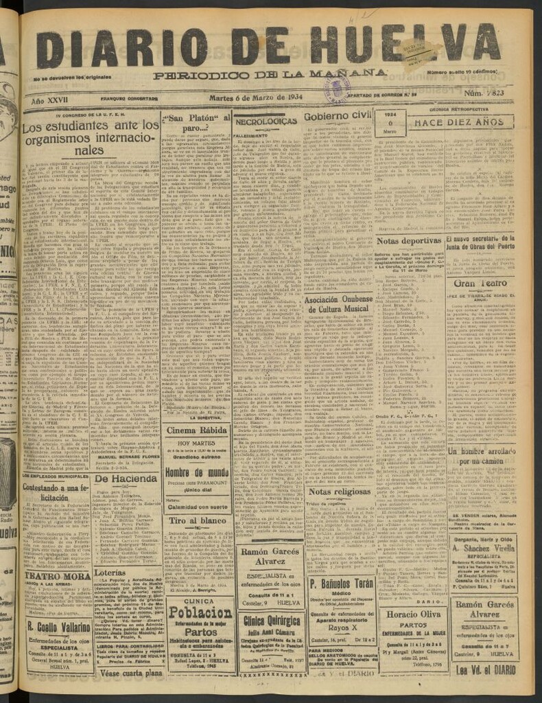 Miniatura de Diario de Huelva : periódico independiente del 6 de marzo de 1934