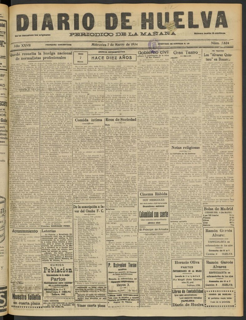 Miniatura de Diario de Huelva : periódico independiente del 7 de marzo de 1934