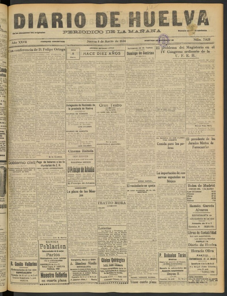 Miniatura de Diario de Huelva : periódico independiente del 8 de marzo de 1934