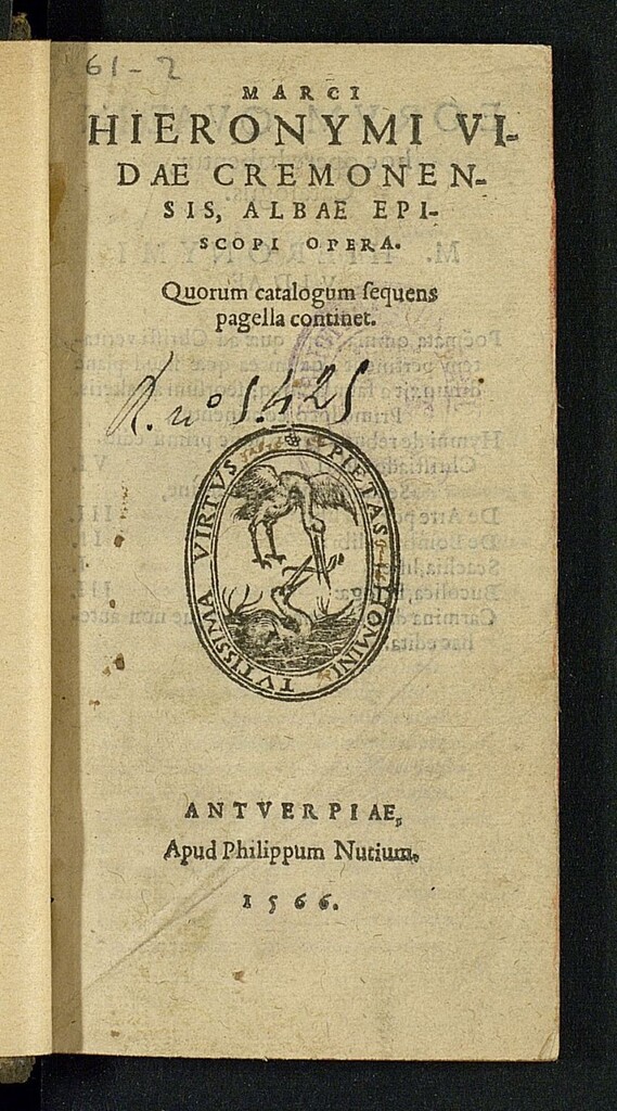 Miniatura de Marci Hieronymi Vidæ ... opera : quorum catalogum sequens pagella continet