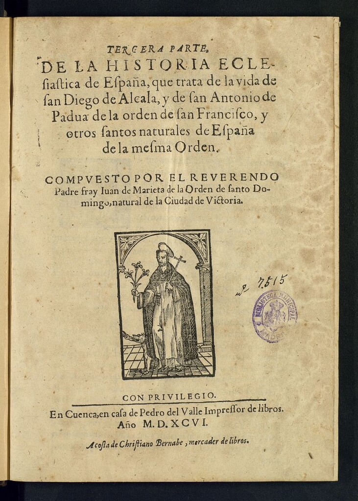 Miniatura de Historia eclesiastica de todos los santos, de España : Primera, Segunda, Tercera y Quarta parte. Volumen 3