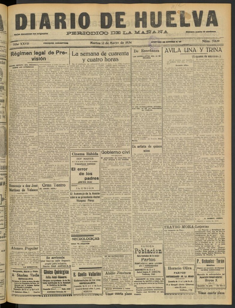 Miniatura de Diario de Huelva : periódico independiente del 13 de marzo de 1934