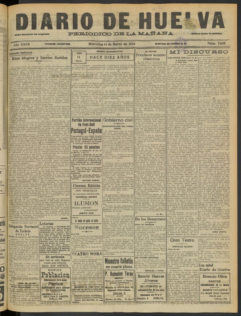 Miniatura de Diario de Huelva : periódico independiente del 14 de marzo de 1934