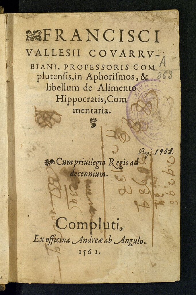 Miniatura de Francisci Vallesii Covarrubiani, professoris complutensis, in Aphorismos, & libellum de Alimento Hippocratis, commentaria