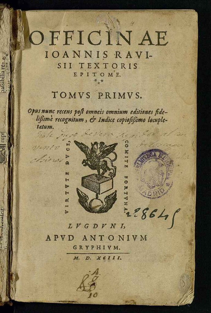 Miniatura de Officinæ Ioannis Rauisij Textoris Epitome : tomus primus ...[-secundus]