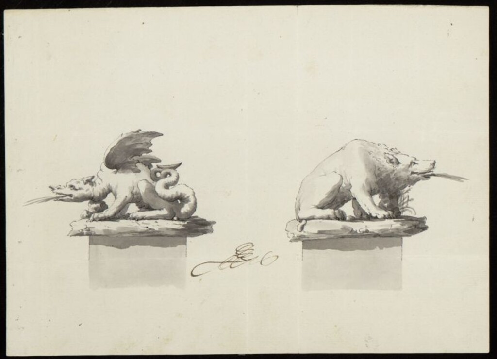 Miniatura de Figuras del oso y el dragón para la fuente de Cibeles
