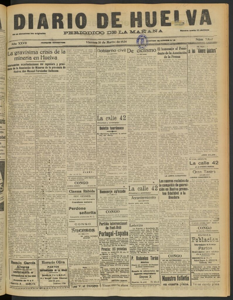 Miniatura de Diario de Huelva : periódico independiente del 16 de marzo de 1934