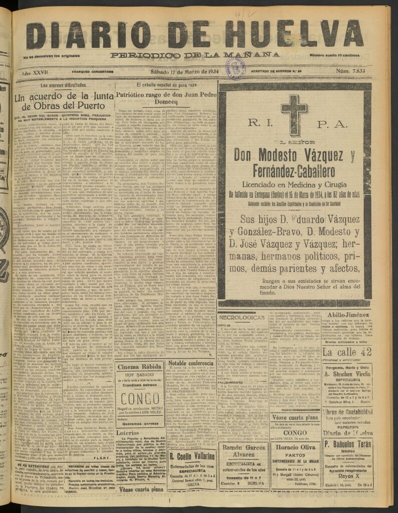 Miniatura de Diario de Huelva : periódico independiente del 17 de marzo de 1934