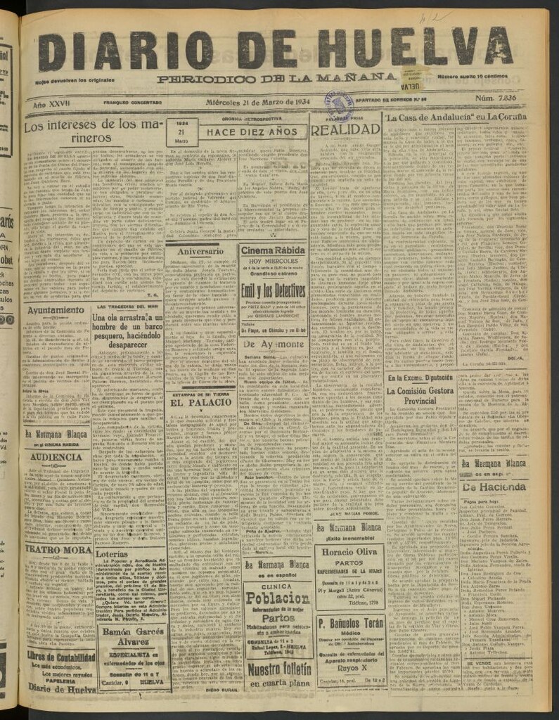 Miniatura de Diario de Huelva : periódico independiente del 21 de marzo de 1934