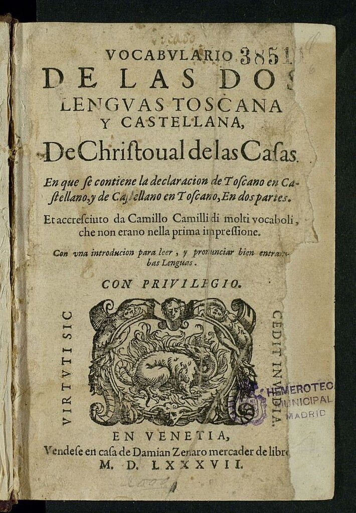 Miniatura de Vocabulario de las dos lenguas toscana y castellana