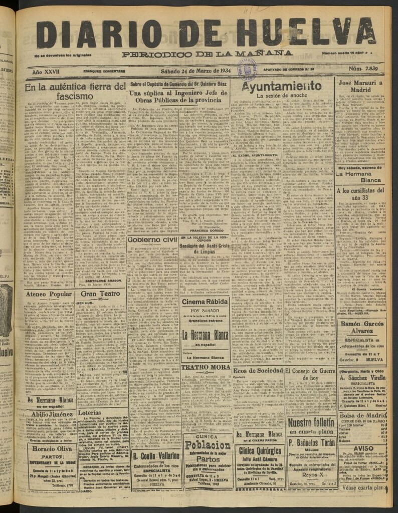 Miniatura de Diario de Huelva : periódico independiente del 24 de marzo de 1934