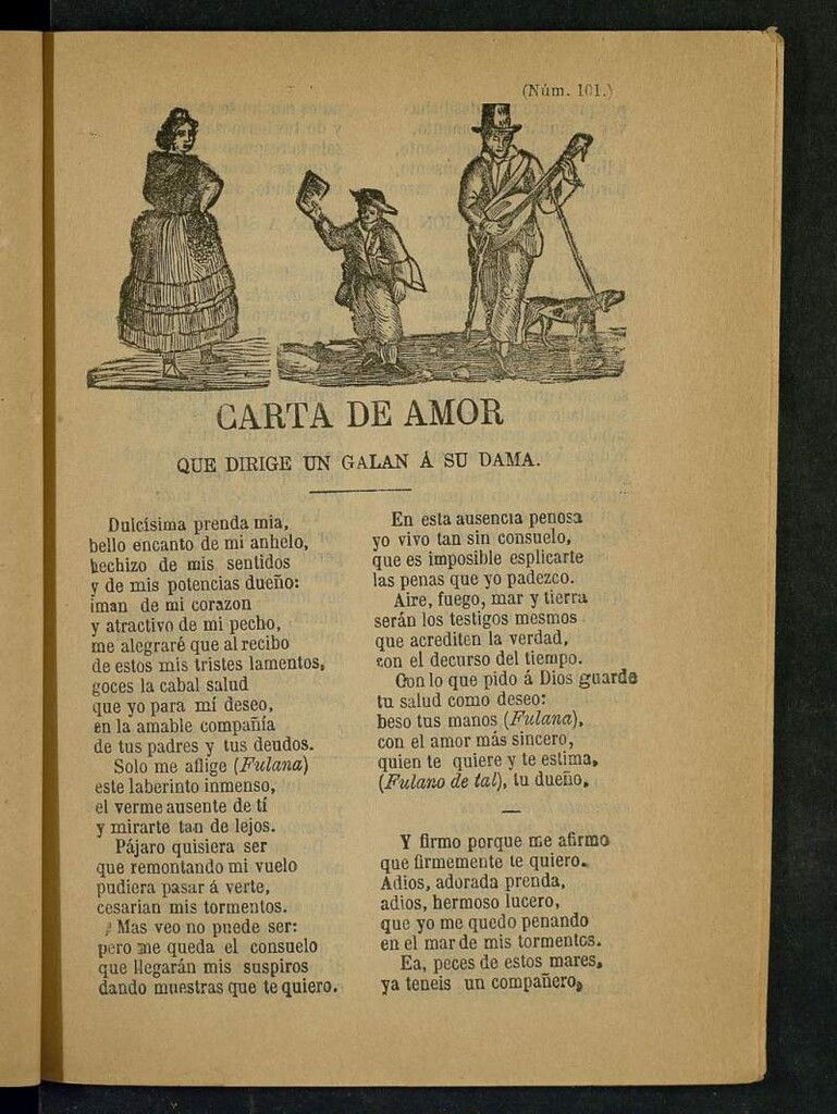 Miniatura de Carta de amor que dirige un galán a su dama