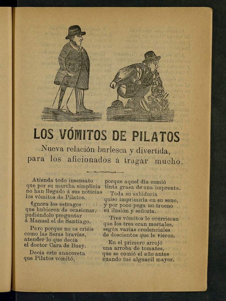 Miniatura de Los vómitos de Pilatos : nueva relación burlesca y divertida para los aficionados a tragar mucho