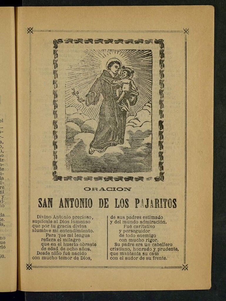 Miniatura de Oración San Antonio de los Pajaritos ; Oración a María Santísima del Pilar