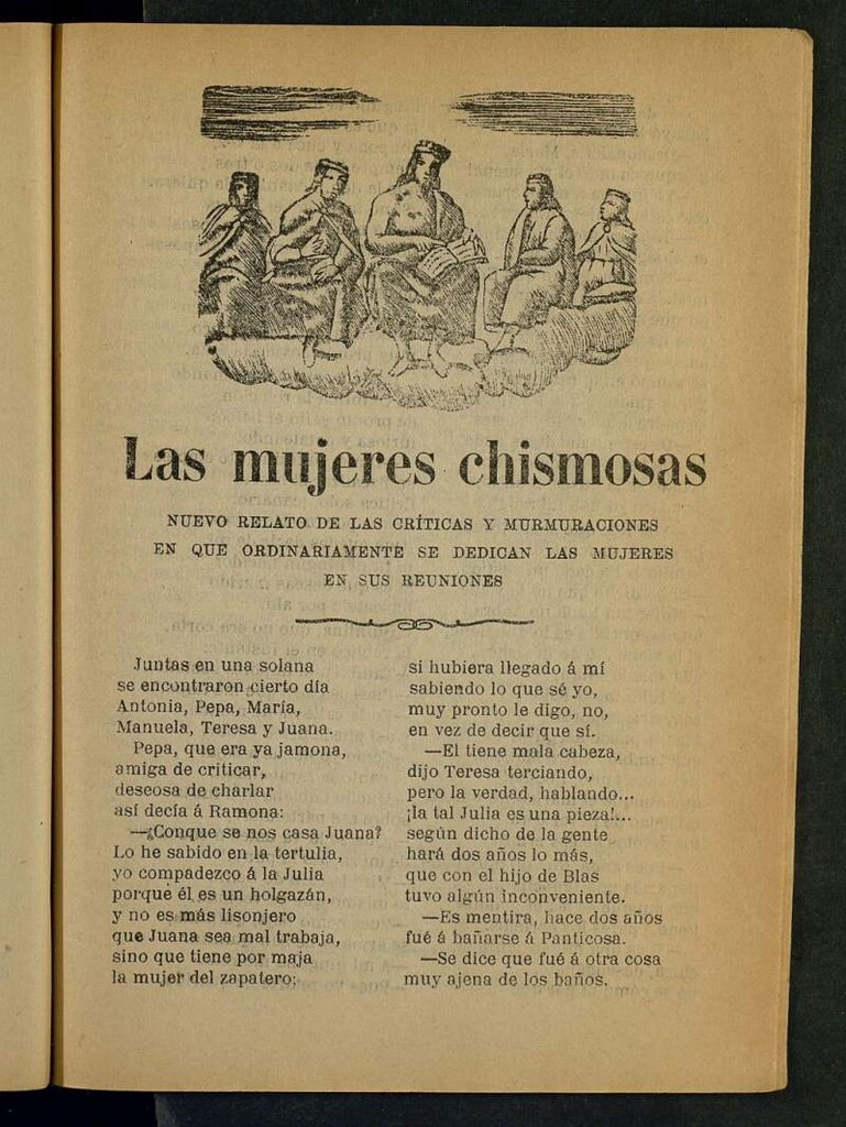 Miniatura de Las mujeres chismosas : nuevo relato de las críticas y murmuraciones en que ordinariamente se dedican las mujeres en sus reuniones