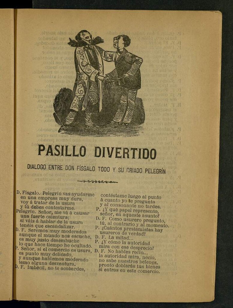Miniatura de Pasillo divertido, Diálogo entre Don Físgalo Todo y su criado Pelegrín : Profecías de Don Físgalo Todo