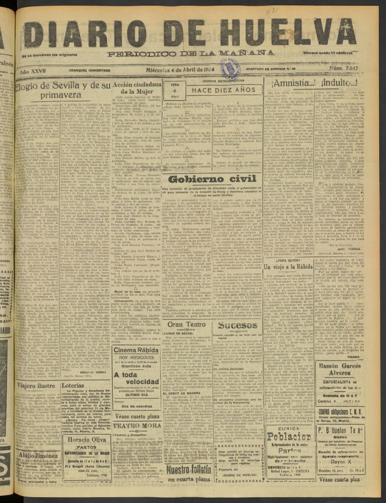 Miniatura de Diario de Huelva : periódico independiente del 4 de abril de 1934