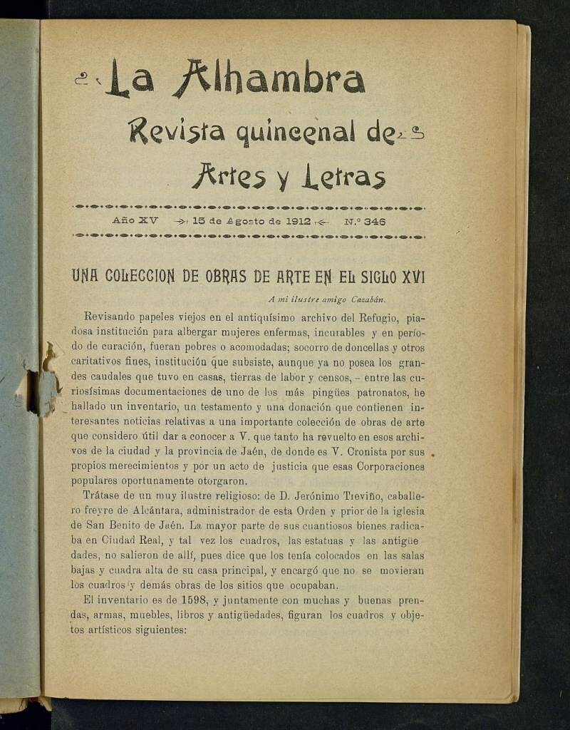 Miniatura de La Alhambra : revista quincenal de artes y letras Nº 346