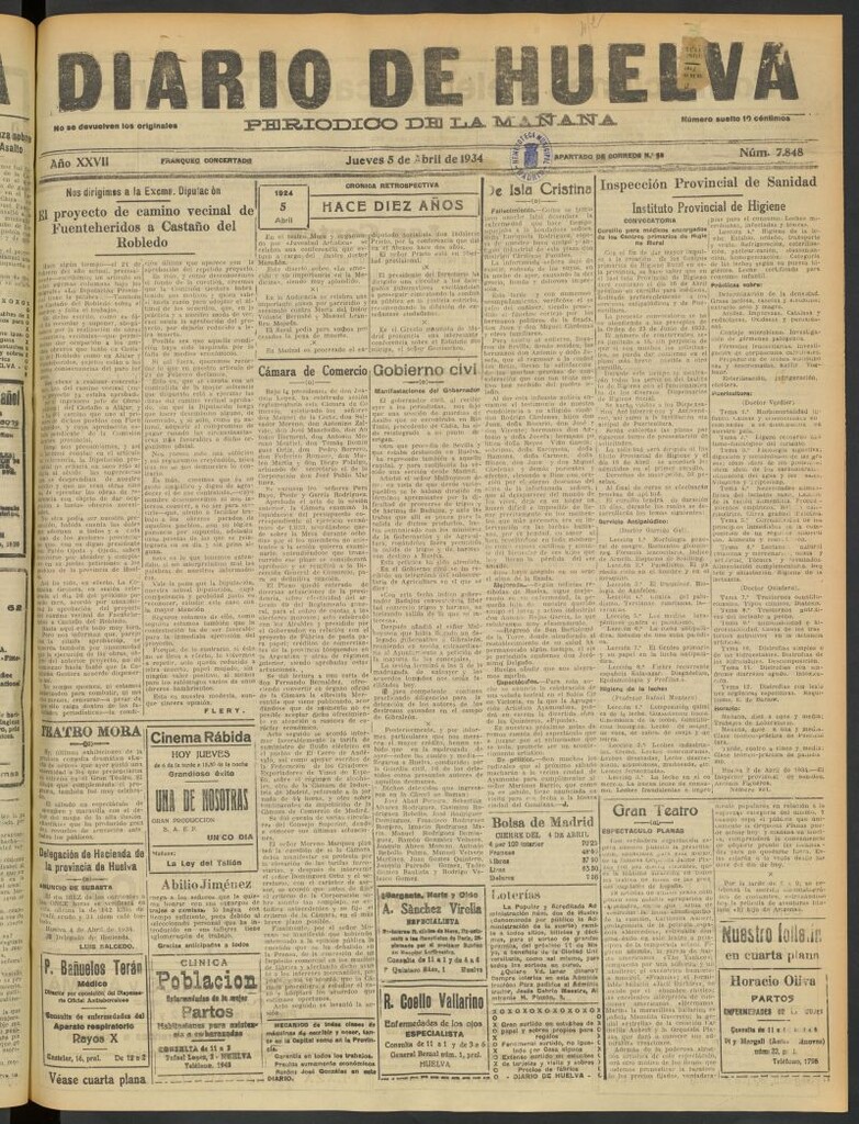 Miniatura de Diario de Huelva : periódico independiente del 5 de abril de 1934