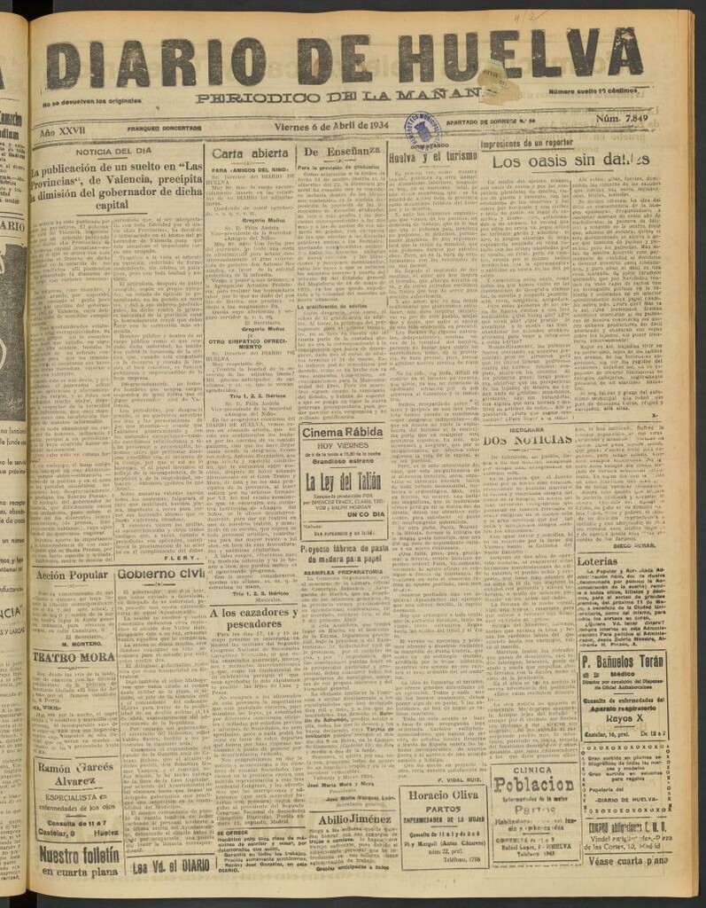 Miniatura de Diario de Huelva : periódico independiente del 6 de abril de 1934