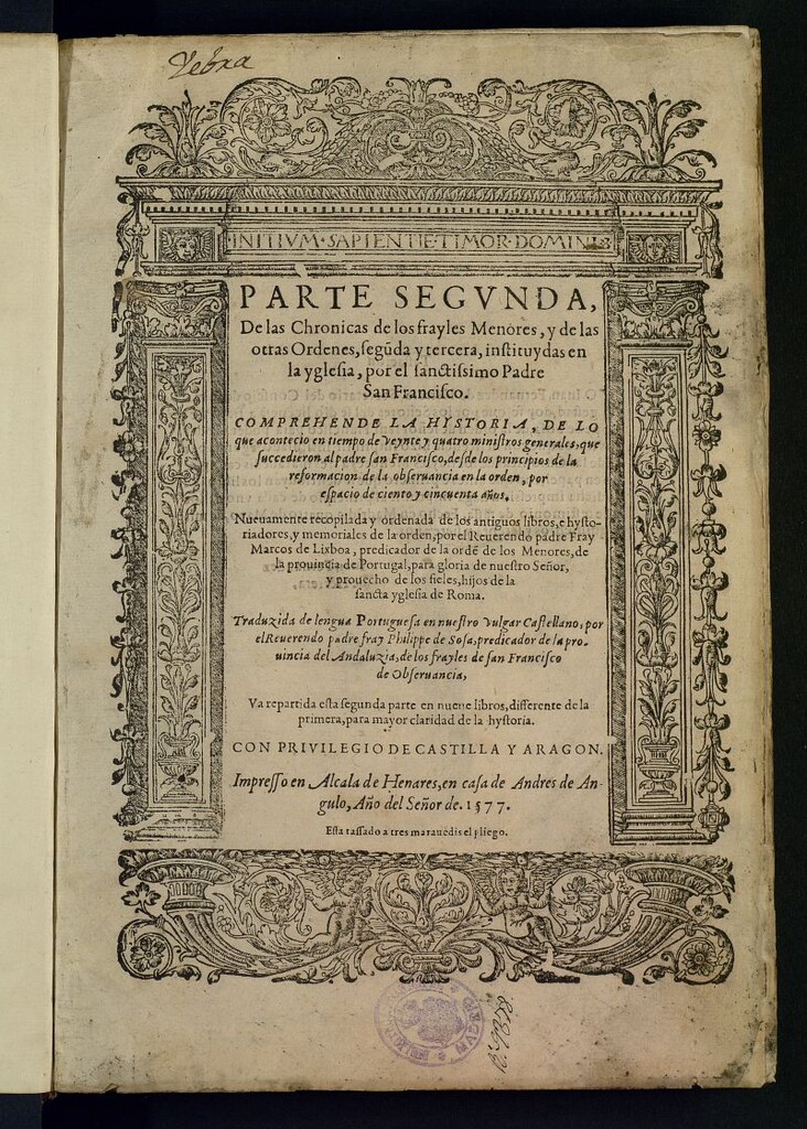 Miniatura de Parte segunda, De las Chronicas de los frayles Menores, y de las otras Ordenes ...