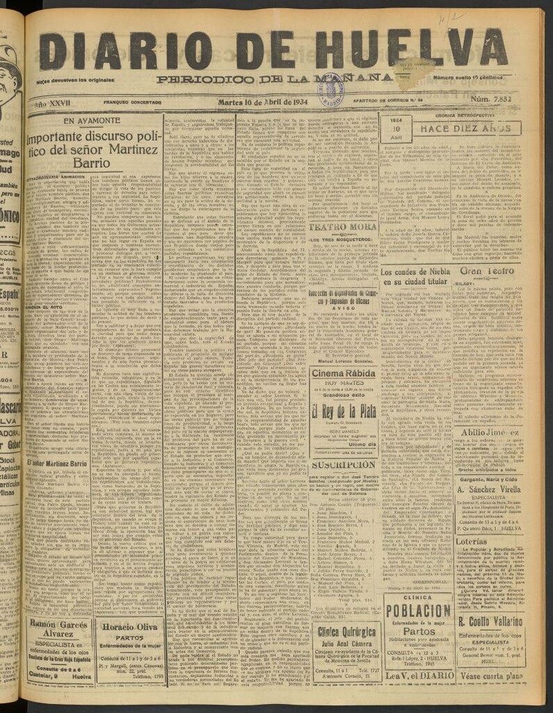 Miniatura de Diario de Huelva : periódico independiente del 10 de abril de 1934
