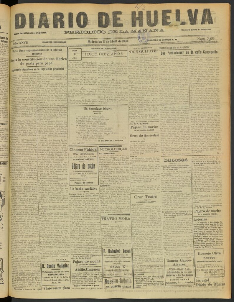 Miniatura de Diario de Huelva : periódico independiente del 11 de abril de 1934
