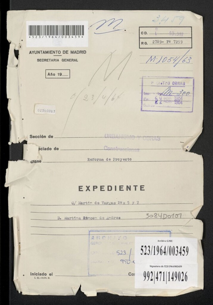 Miniatura de Licencia a Doña Martina Rincón de Andrés para construir en la calle Martín de Vargas 5 y 7