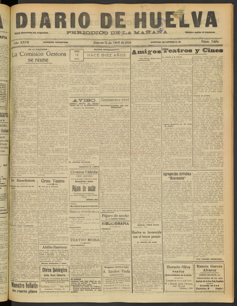 Miniatura de Diario de Huelva : periódico independiente del 12 de abril de 1934
