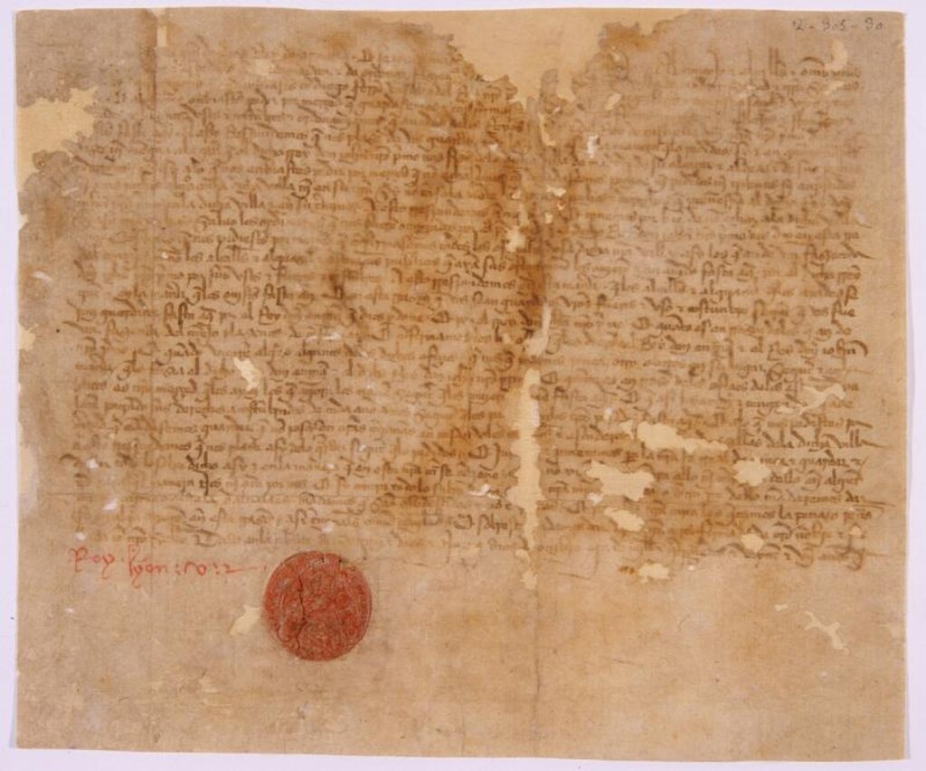 Miniatura de Privilegio de León V Rey de Armenia, confirmando a Madrid todos los fueros, privilegios, usos y ordenamientos