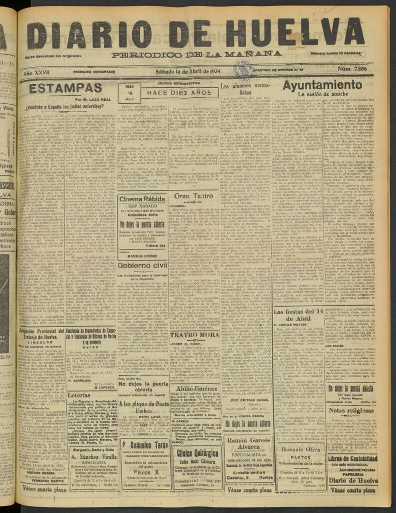 Miniatura de Diario de Huelva : periódico independiente del 14 de abril de 1934