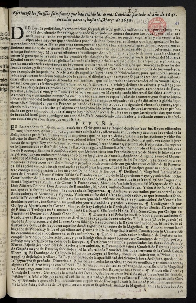 Miniatura de Escrivense los sucessos felicisimos que han tenido las armas Catolicas por todo el Año de 1638 en todas partes, hasta el Março de 1639