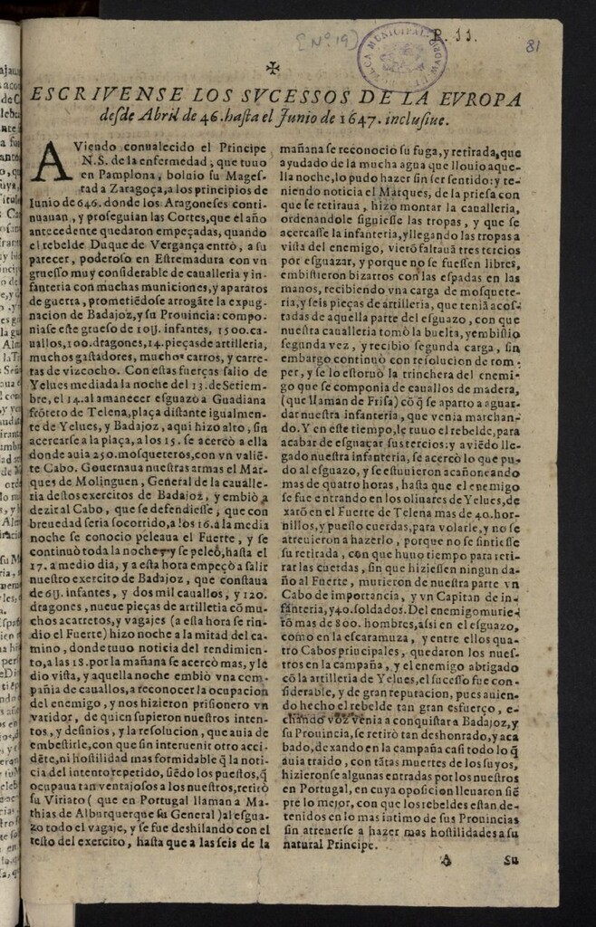 Miniatura de Escrivense los sucessos de la Europa desde Abril de 46, hasta el Junio de 1647 inclusive
