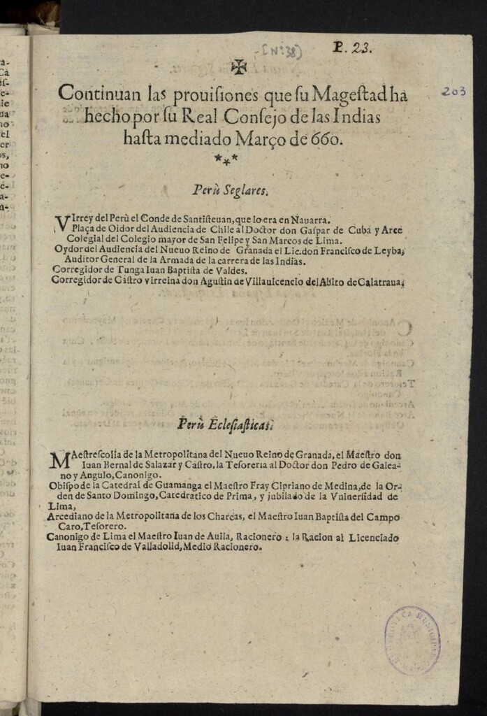 Miniatura de Continuan las provisiones que su Magestad ha hecho por su Real Consejo de las Indias hasta mediado Março de 660 [sic]