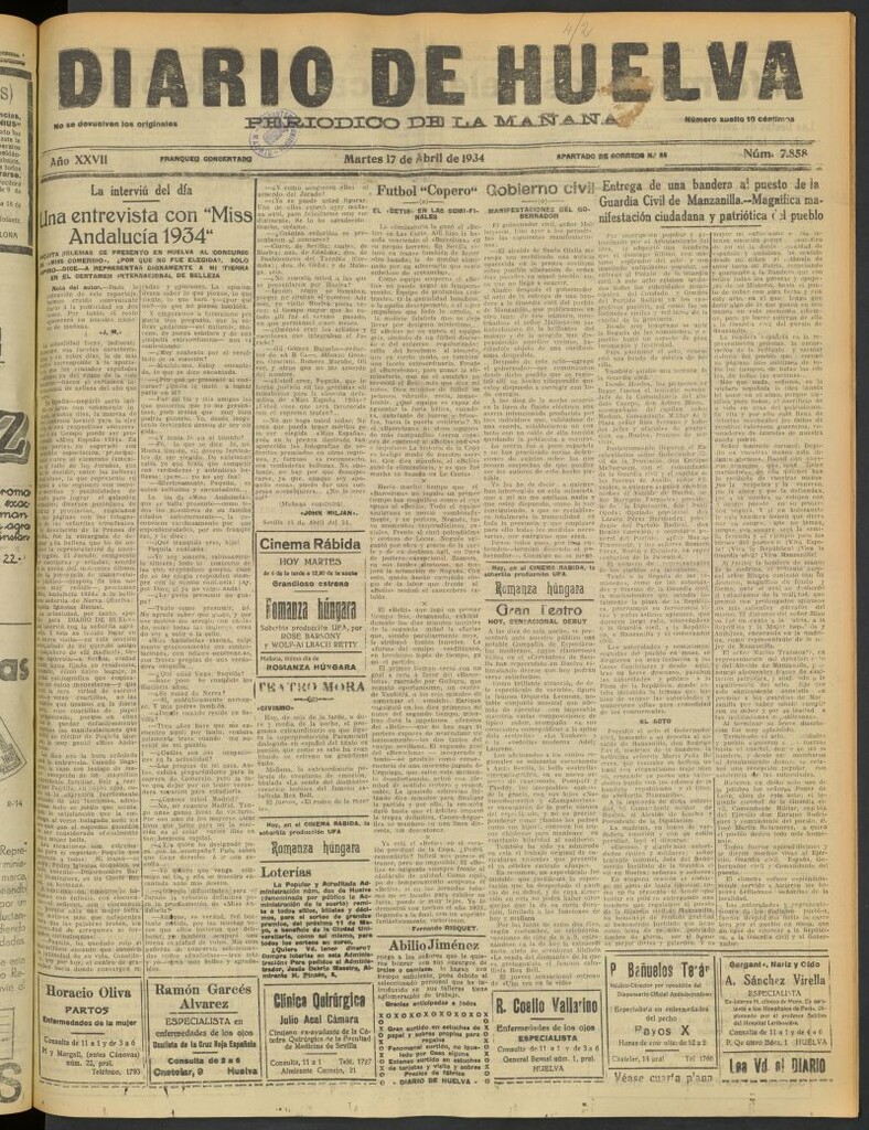 Miniatura de Diario de Huelva : periódico independiente del 17 de abril de 1934