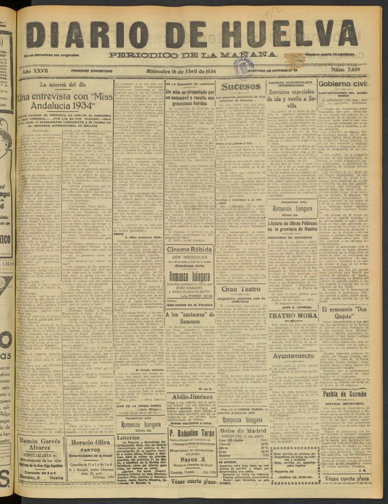Miniatura de Diario de Huelva : periódico independiente del 18 de abril de 1934